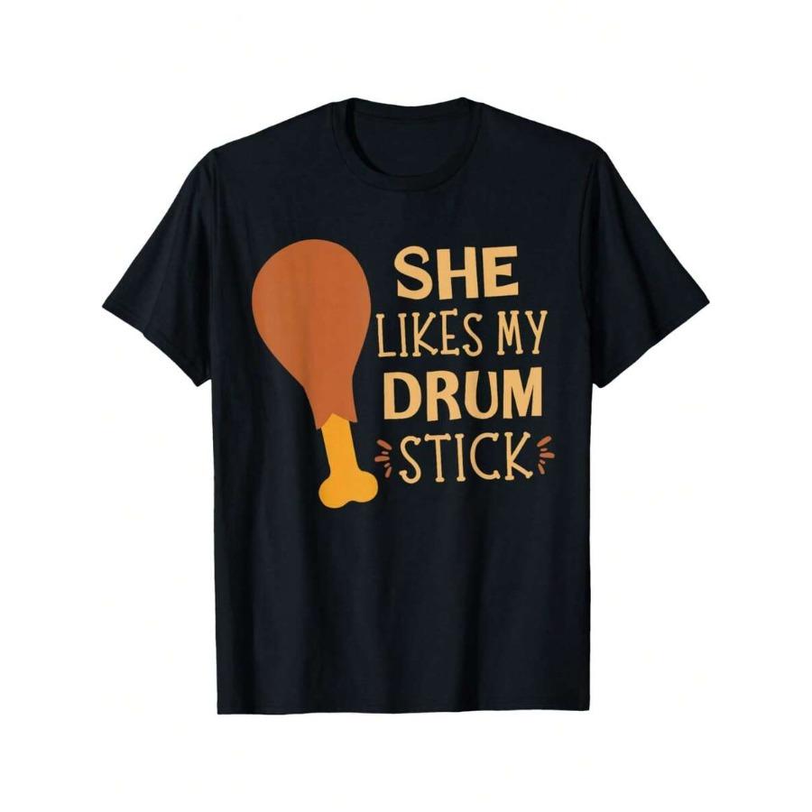 She Likes My Drum Stick Funny Couple Matching Thanksgiving T-Shirt Funny Graphic Tshirts For Men Women Round Neck Loose Casua... S разноцветный
