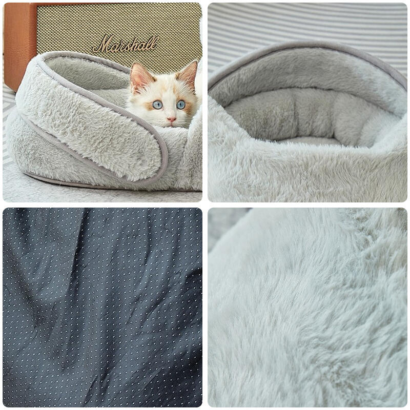 Winterwarmer Hausschuh-Stil Katzenbett Gemütliches Plüsch-Haustierhaus für Wohnungskatzen Weiche Bequeme Haustiermatte mit Rutschfestem Boden