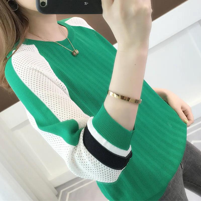 Hollow Sweater Hollow Knitted Thin Ice Silk Bottoming Shirt Women's Loose Four Seasons Long-sleeved Top
