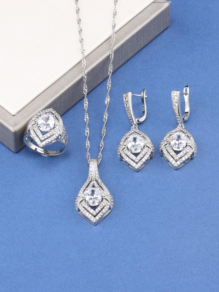 10-Colors Wedding Party Dresses   Luxury Women Jewelry Gift Set Zircon Necklace And Earrings Ring Bridal Costume