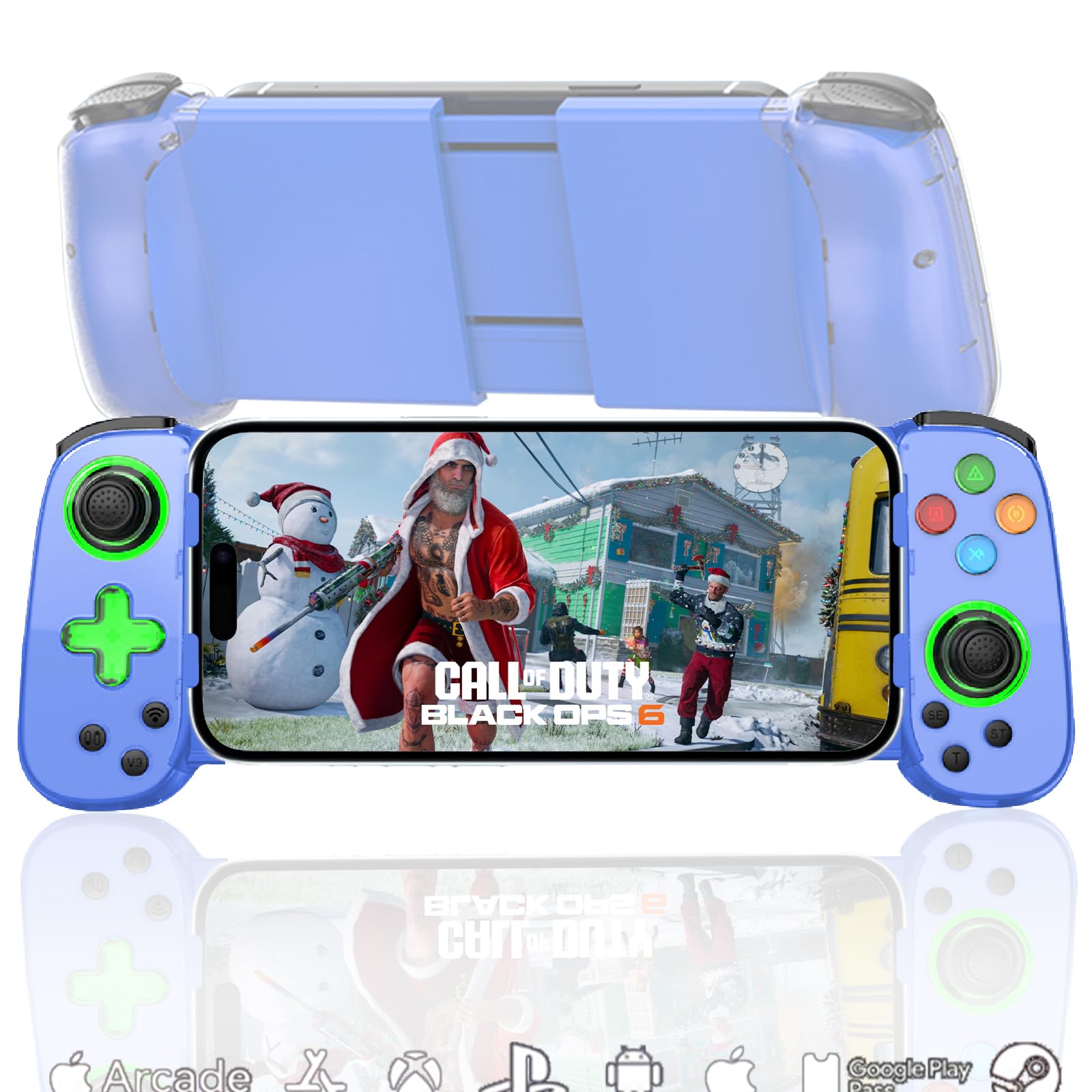

Megadream iPhone controller for cloud Hall vibration rapid green COD mobile controller blue iPhone16/15/14/iPad/PS3/4/Switch/PC, gaming/streaming синій
