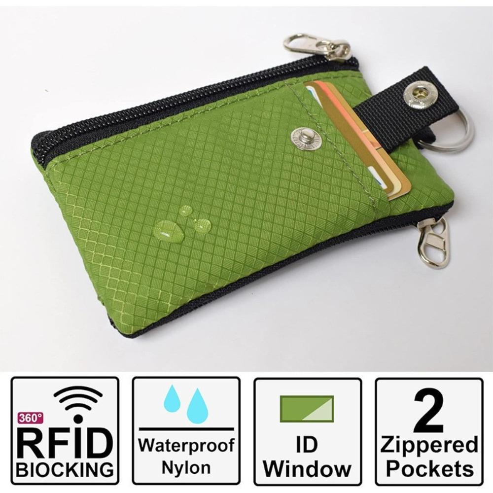 RFID-Blockierendes Kleines Portemonnaie für Damen Wasserabweisend Reise Schlüsselanhänger-Portemonnaie Minimalistisch Herren Schlank Reißverschluss Karten-Lanyard-Portemonnaie Ausweis