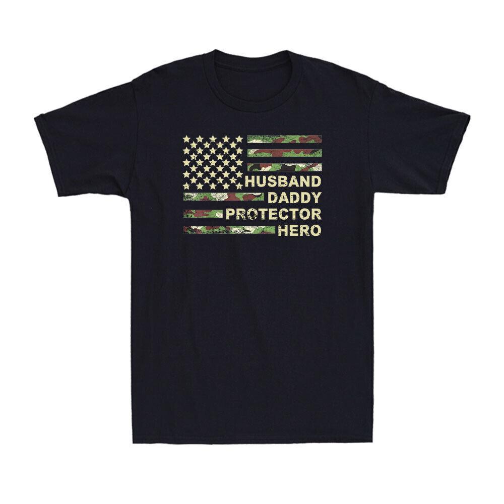 Husband Daddy Protector Hero Soldier Dad Patriotic American Flag Vintage T-Shirt XXXL