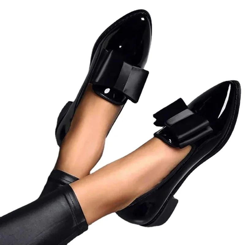 Spring Women's Patent Leather Flat Shoes Bowtie Loafers Pointed Toe Casual Shoes for Women Shallow Slip-On Shoes Ladies Zapatos
