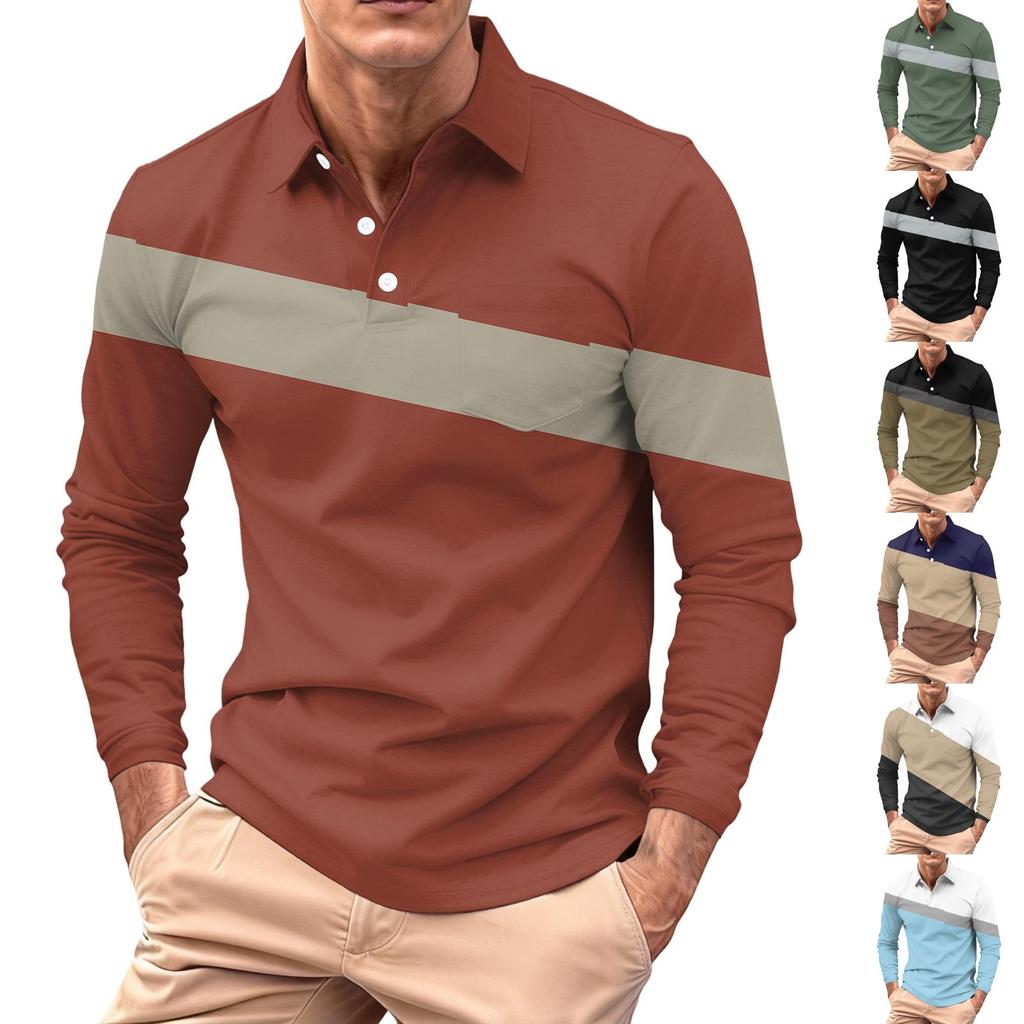 Men's Long-sleeved Collared Button-down Pocket Casual Top