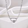 Women's Gold Clavicle Chain Necklace with Zirconia Oval Pendant and Stainless Steel Square Links