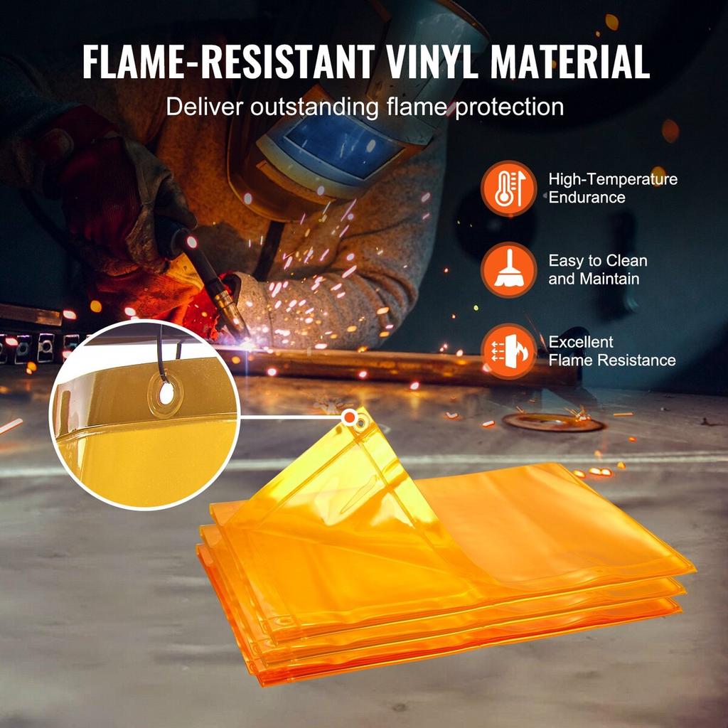 Welding Screen with Frame, 6' x 8' 3 Panel Welding Curtain Screens, Flame-Resistant Vinyl Welding Protection Screen on 12 Swivel Wheels (6 Lockable),