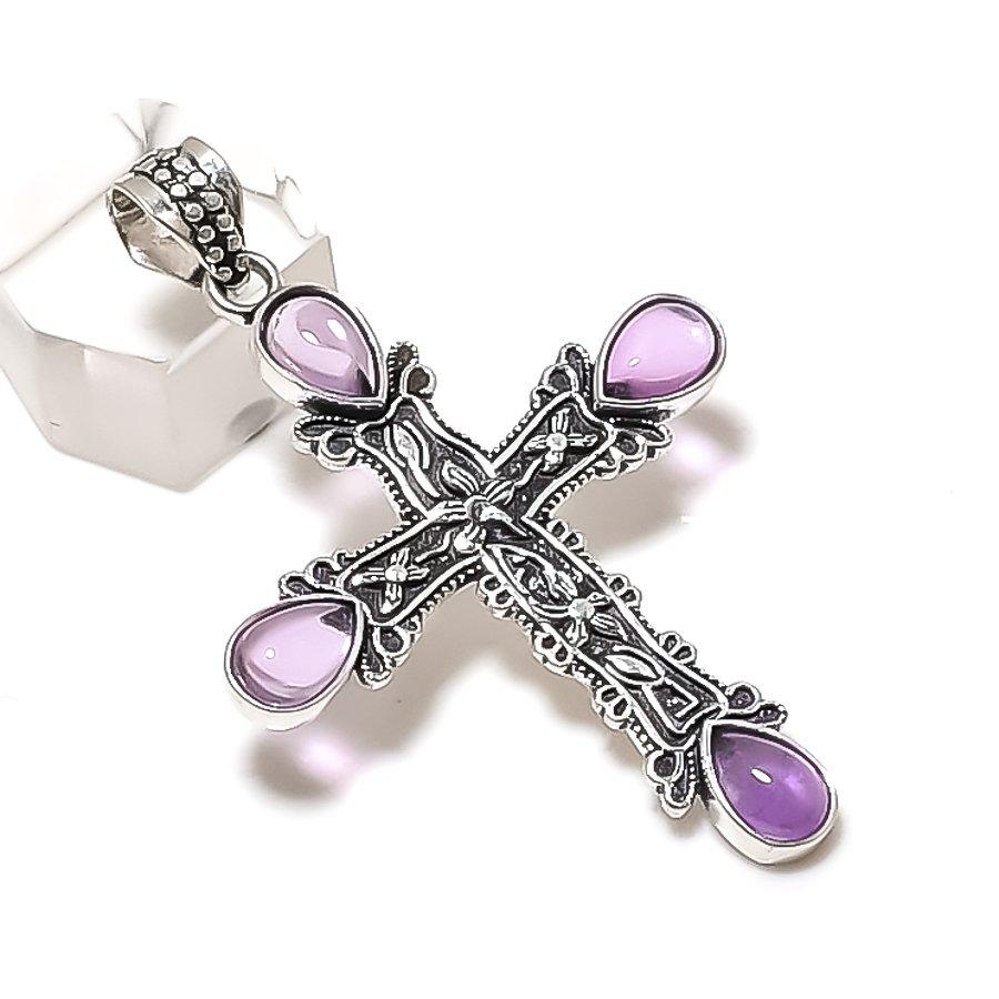 Pendentif Bijou en Argent Sterling 925 avec Pierre Précieuse Améthyste Sauge Naturelle 2,36" ETC-13930