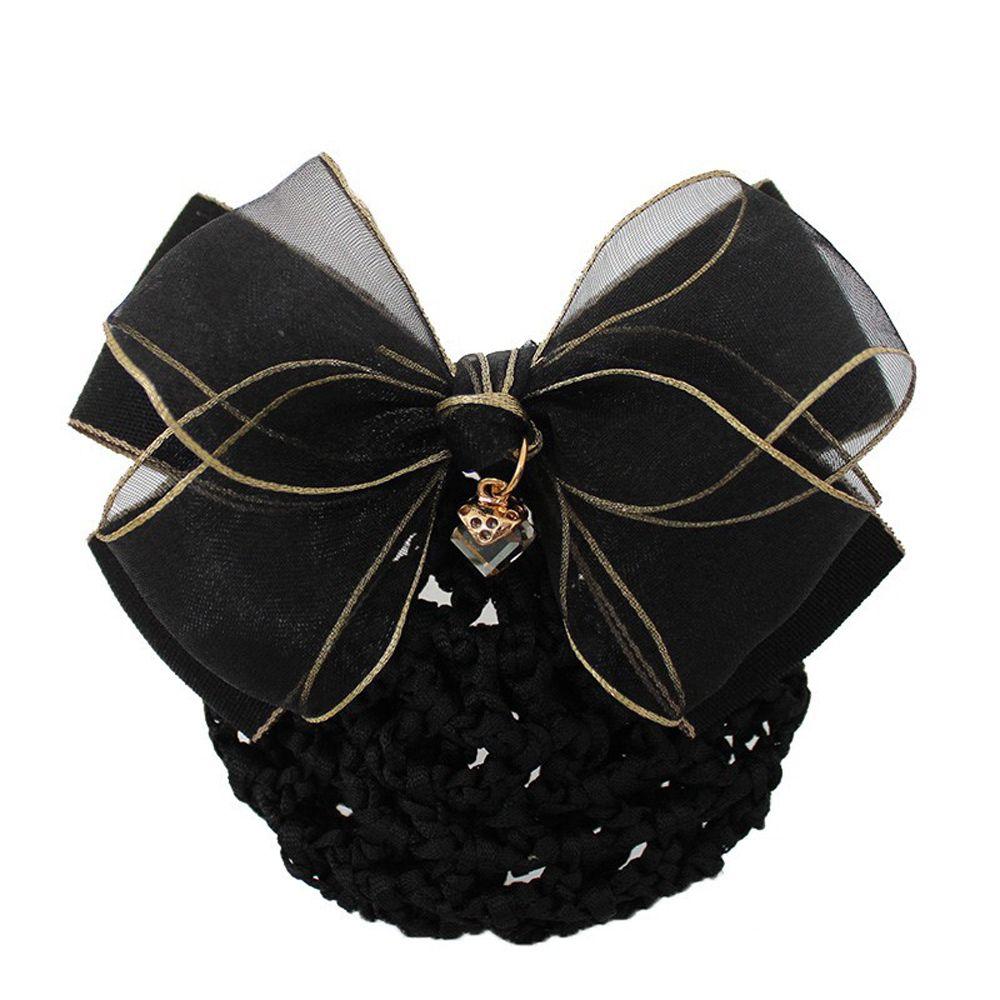 Vintage Simple Spring Clip Retro Elegant Cloth Mesh Snood Bow headwear Women Headdress Hairnet