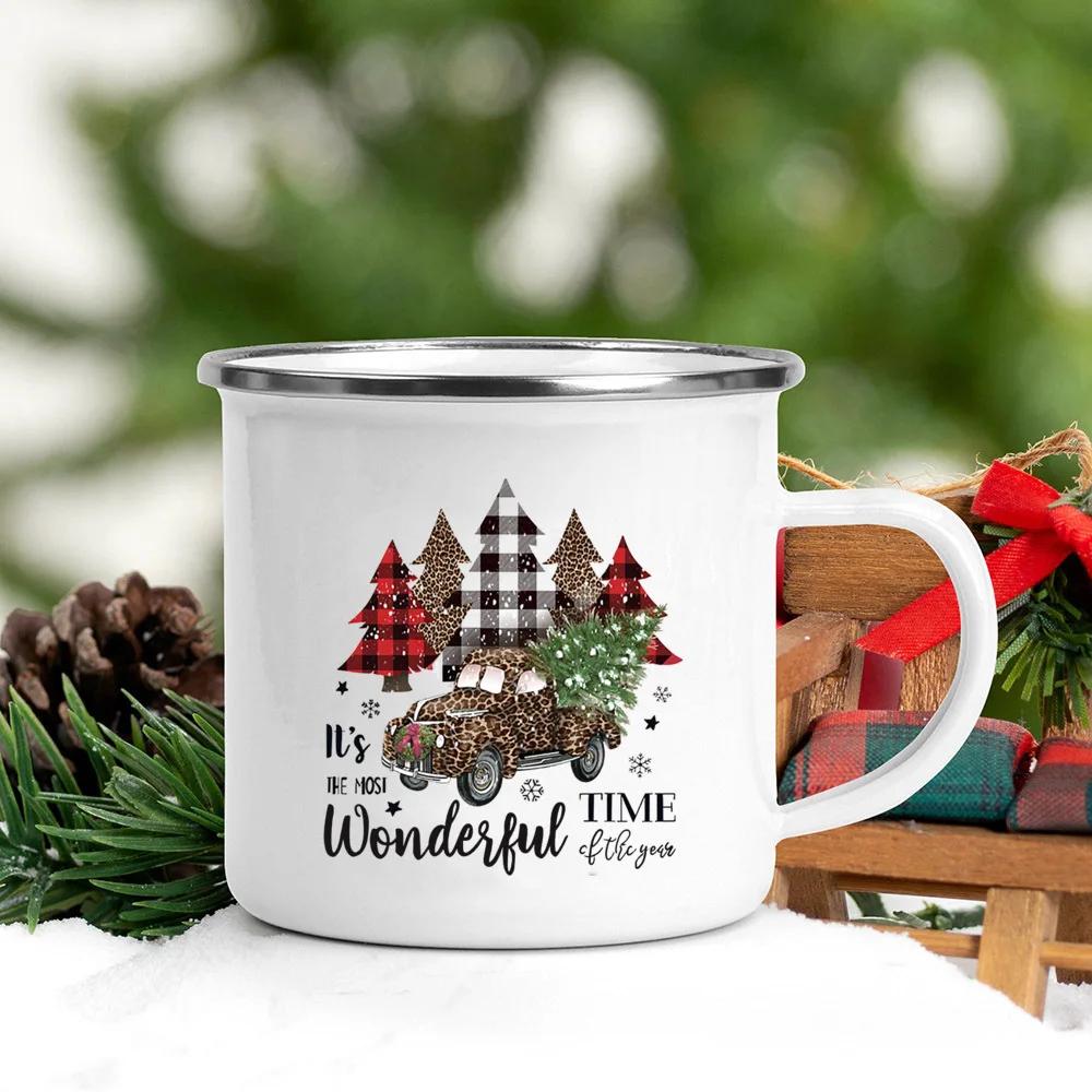 It's The Most Time Wonderful of Year Print Coffee Cup Christmas Party Drinks Hot Cocoa Mug Kids Chocolate Enamel Mugs Xmas Gifts