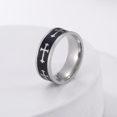 Metal Cross Ring for Men Women Black Silver Color Stainless Steel Ring Punk Gothic Simple Accessories Christian Jewelry Gift