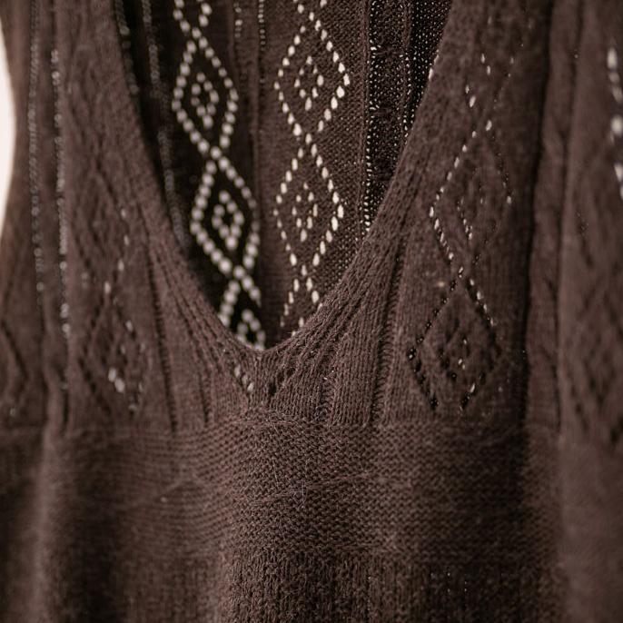 Spring Autumn Vintage Knitted Vest Women Loose V-neck Double Pocket Sleeveless Sweater Knitted Waistcoat Outwear