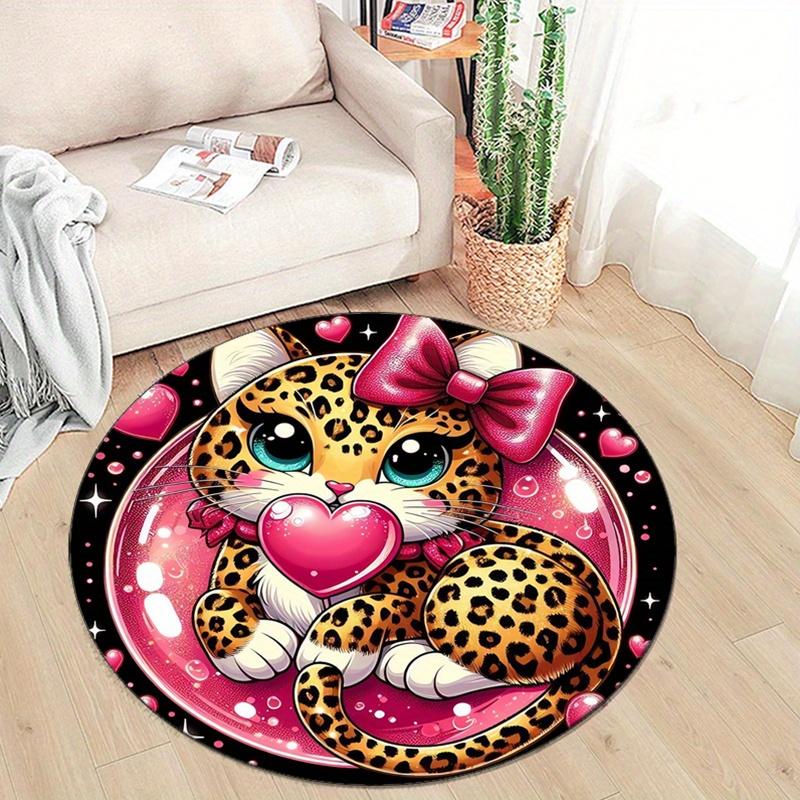 Cheetah Love Printed Round Area Rug, Crystal Velvet, Non-Slip Mat, Polyester Chair Pad for Bedroom, Living Room, Home Decor, 3D Effect