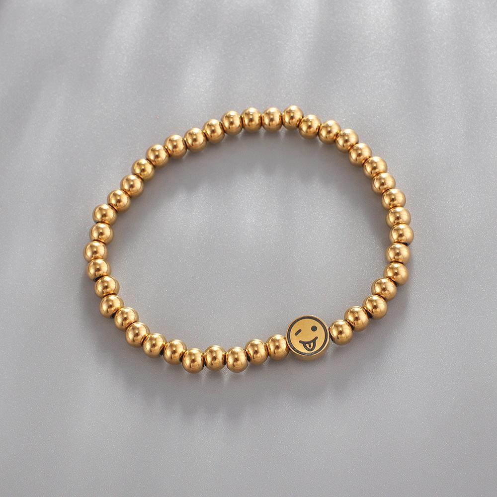 ALTERA New Fashion Stainless Steel Round Beads Elastic Bracelet Smile Face Charm Couple Bracelet for Men/Women BFF Zircon Gift