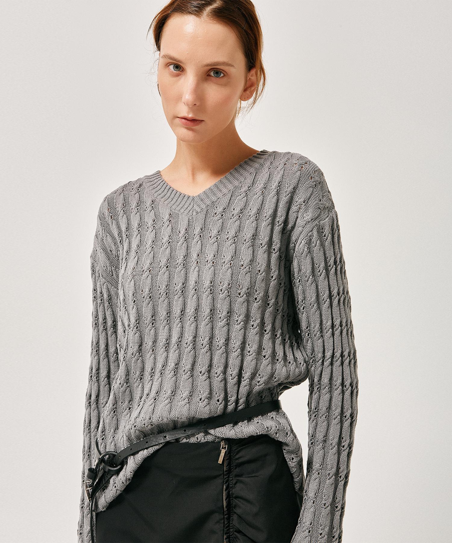 Label Archive W Tobi Cable V-Neck Sweater Coal Coal/1