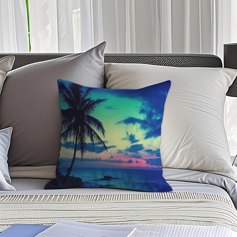 Tropical Sunset Palm Tree Pillow - Perfect for Home Decor, Adds Coastal Charm and Vibrant Colors to Any Room