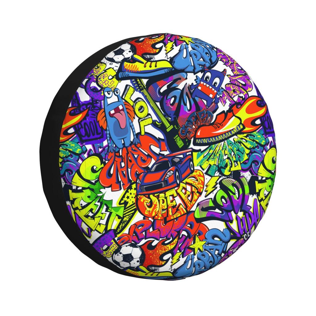 Fun Graffiti Print Spare Tire Cover SUV Camping Car Sailing Car Universal 4WD 4x4 SUV Wheel Accessories 14 15 16 17 Inches