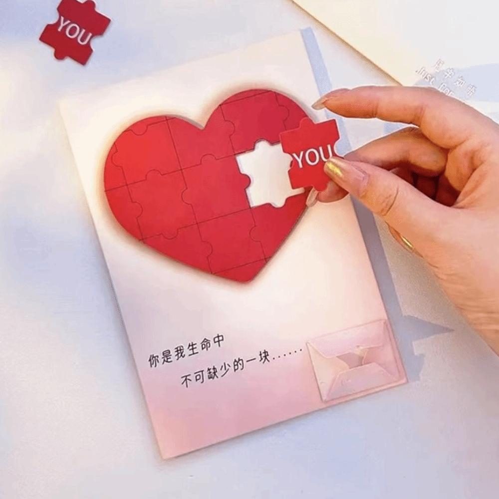 Romantic Love Puzzle Postcard Puzzle Recording Creative Valentine's Day Gift with Envelope Surprise Shining Heart-shaped Card