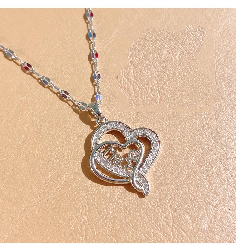 Heart Shape Mama Pendant Inlaid Zircon Titanium Steel Clavicle Necklace For Mother