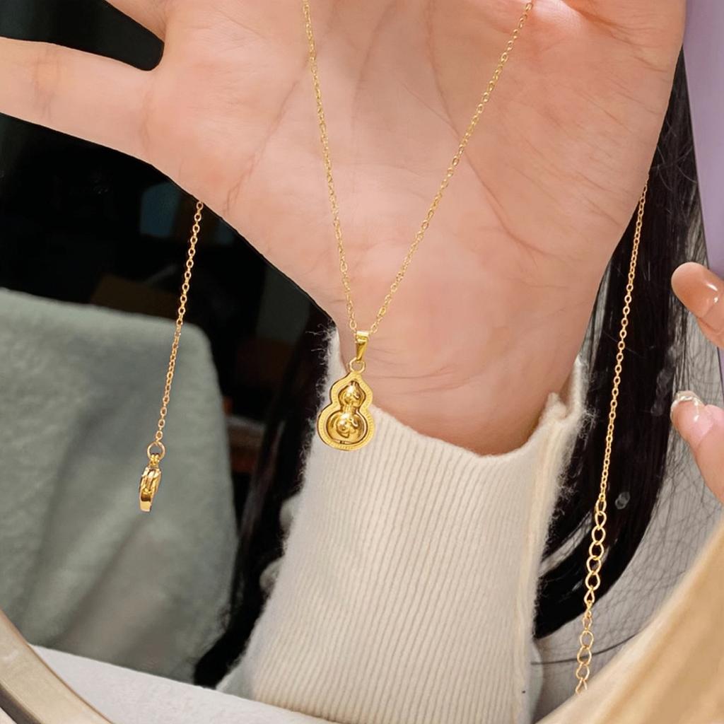 Fulu Double Full Rotation Gourd Necklace Female National Wind Titanium Steel Non-Fading Collarbone Chain