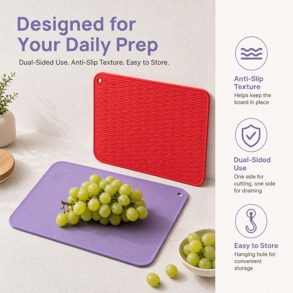 Multi-functional Square TPU Cutting Board Anti-Mold Double-Sided Chopping Block Flexible Soft Vegetable Chopping Board Camping