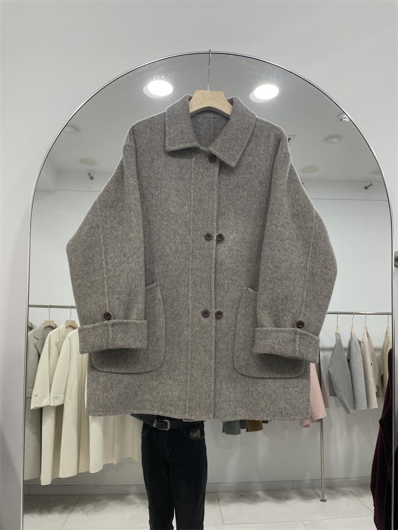 

Осенне-зимнее двустороннее шерстяное пальто женское средней длины и длинное корейская версия свободное простое шерстяное пальто большого размера повседневное M коричневый