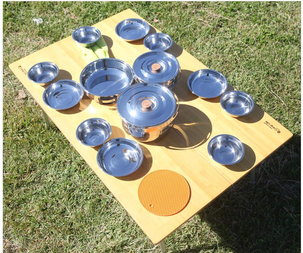 camping moon IH Compatible Stainless Steel Cooker Tableware Stainless Steel Hanging Pot Frying Pan 15 Piece Set MC210