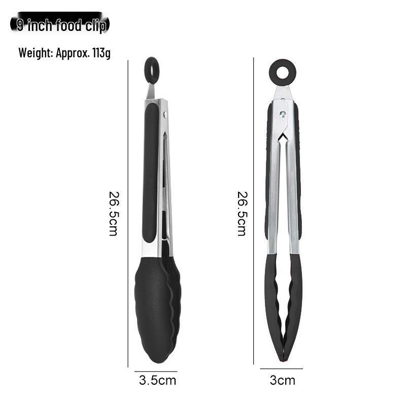 High-Temperature Resistant Silicone and Stainless Steel Food Tongs - Ideal for Barbecue, Roasting, and Bread.