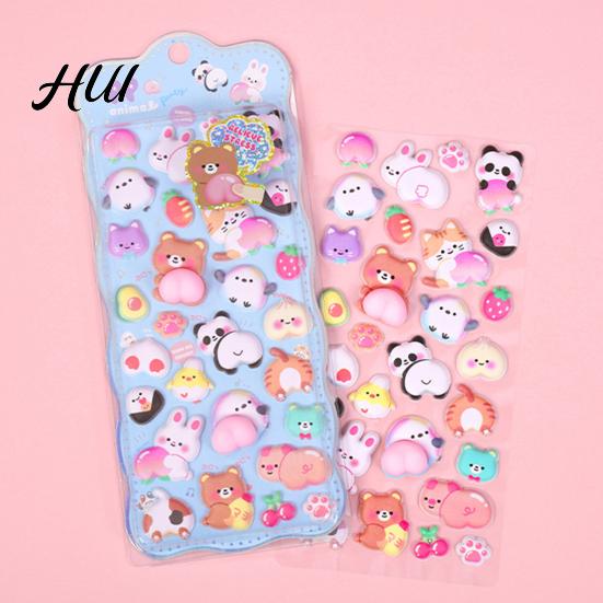 Stress Relief Stickers 3D Puffy Sticker Cartoon Rabbit Bear Panda DIY Phone Case Notebook Scrapbooking Decorative Sheet Preschool Teacher Boy