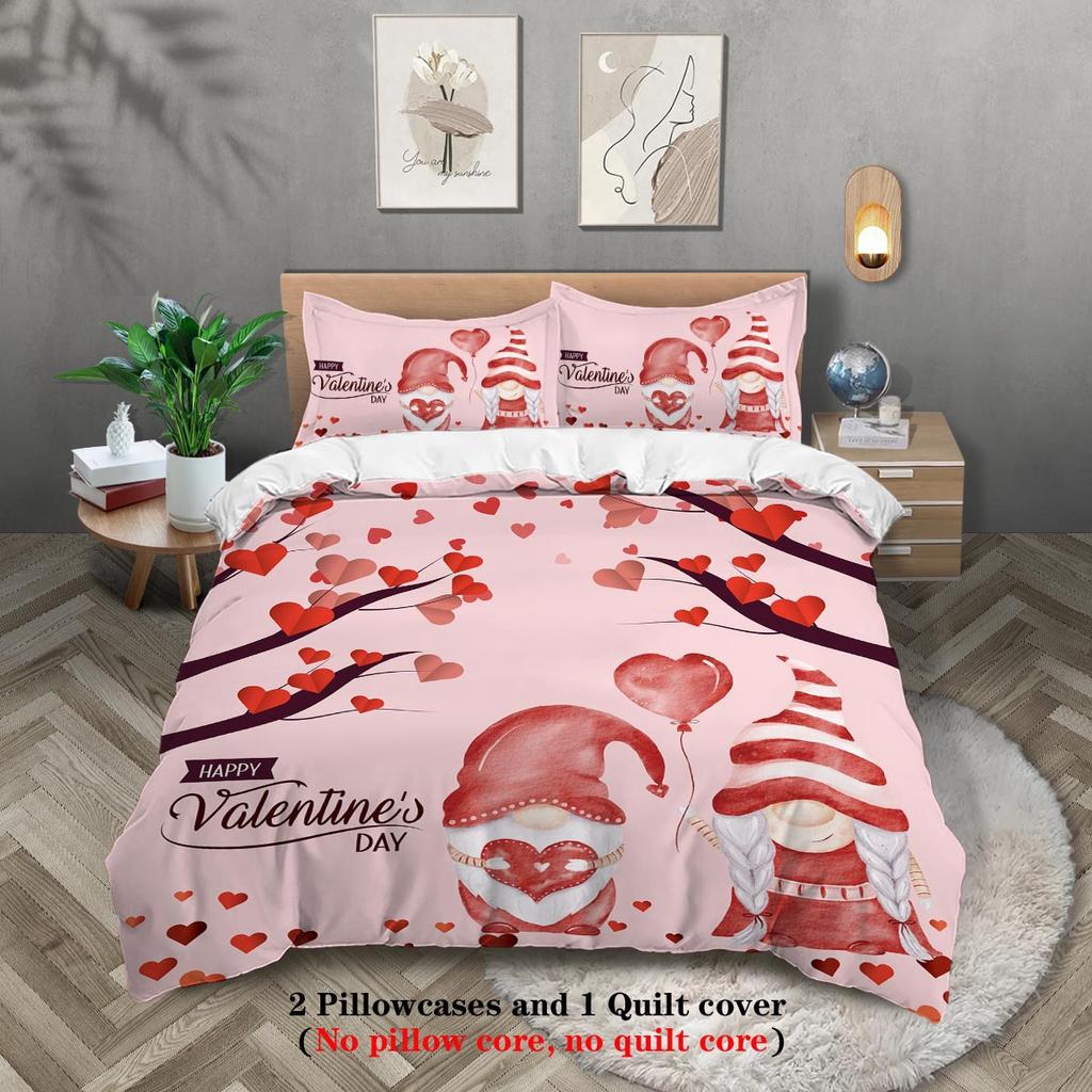Valentine'S Day Pattern 3D Digital Printing Polyester Three-Piece Set Bedding Quilt Cover Pillowcase Distribution