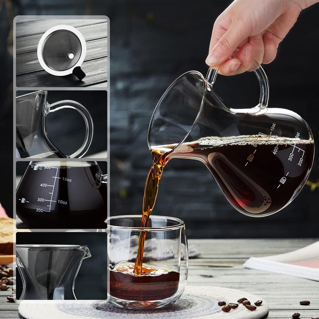 POKALOTEA Coffee Server Drip Coffee Server 500ml No Paper Coffee Filter Required Borosilicate Heat Resistant Glass