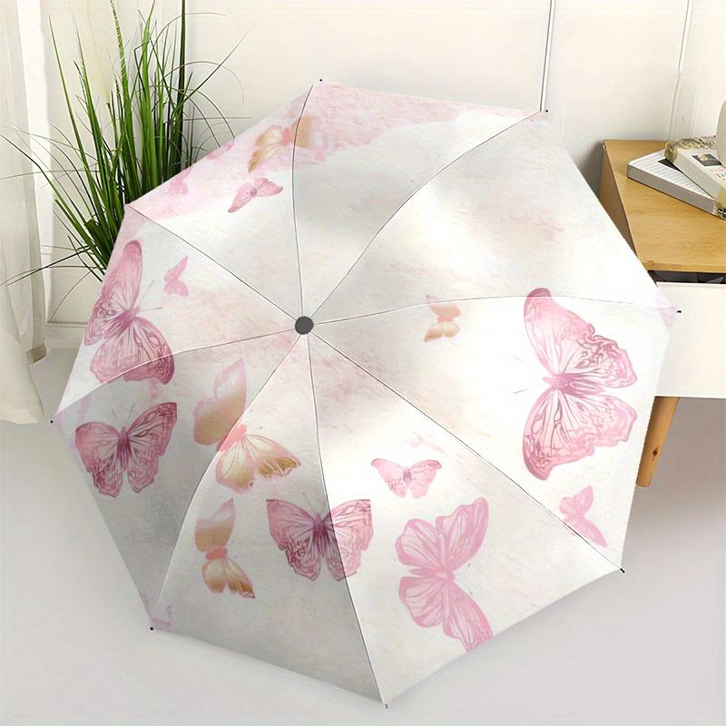 

Butterfly,Pink Automatic Folding Umbrella Simple 8 Rib Design, Bright Cartoon Pattern, Durable Iron Frame, Suitable For Travel, Outdoor, Be