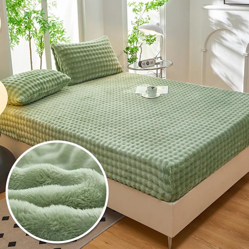 Thermal Velvet Bed Sheets Plush Fabric Mattress Cover For Winter Bed Cover Bed Bed Linen Set For Single Double King Queen Bed