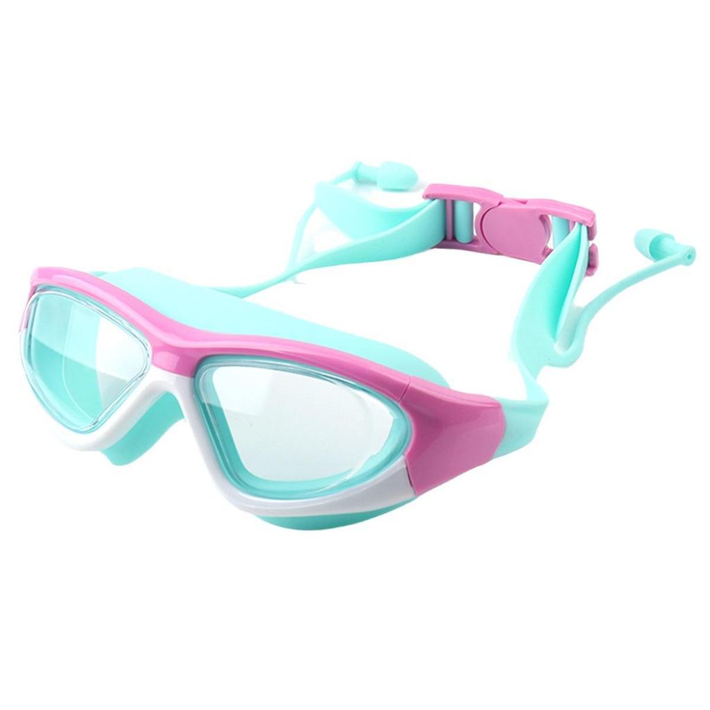Kids' Large Frame HD Waterproof Anti-Fog Swim Goggles with Integrated Silicone Earplugs 5020