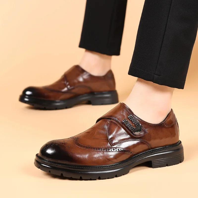 British Style Spring New Oxford Shoes Men's Thick Soled Business Dress Derby Shoes High-quality comfort Round Toe Wedding Shoes