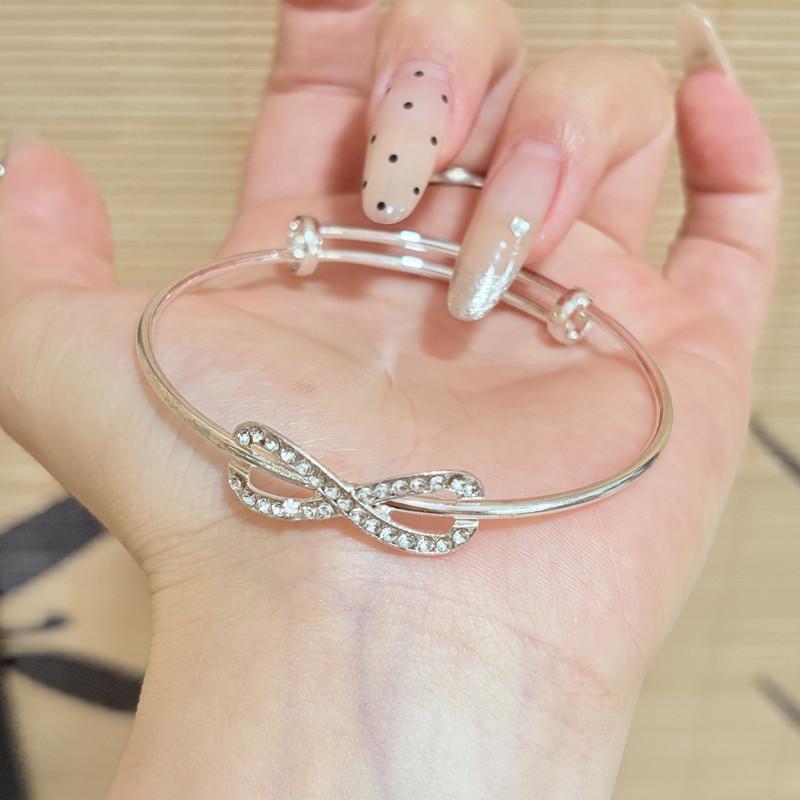 Korean Version of Personalized Bow 8-character Diamond-set Simple Push-pull Design Bracelet Graduation Season Jewelry High Value