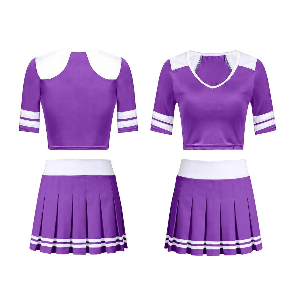 Two Piece Cheerleader Costume Set Women Pleated Skirt and Short Sleeve Crop Top Uniform Outfit for Dance Performance School Events Halloween