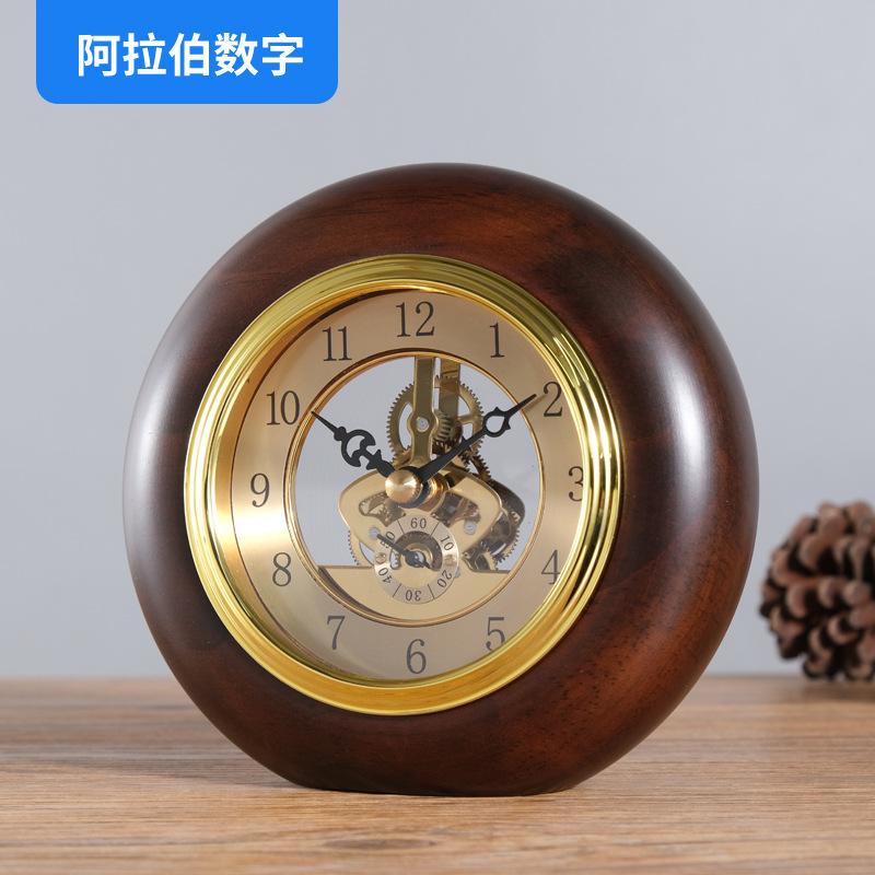 Wooden Retro Desk Clock Round Table Clock Rotating Clocks Decorative Objects Living Room Desktop Clocks Tables Accessories