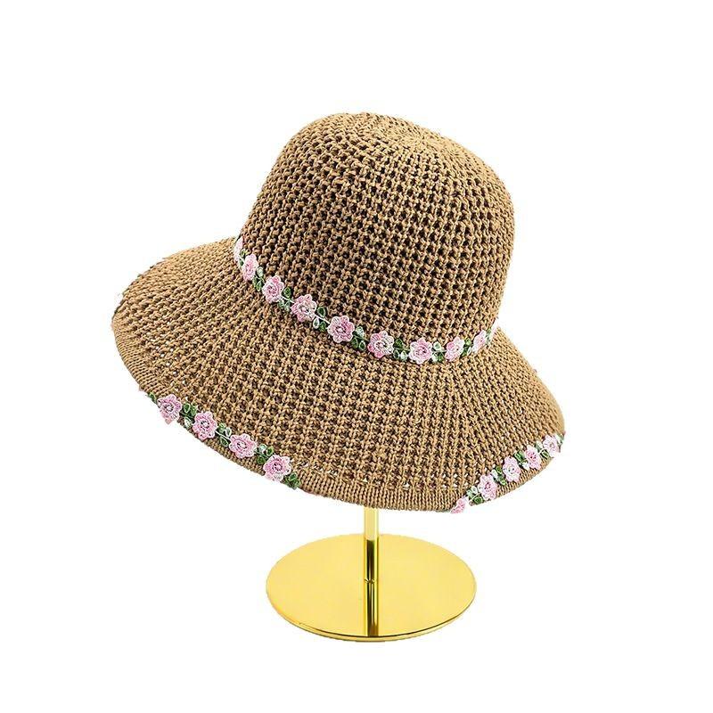 Women's Summer Floral Straw Hat Country Style Beach Vacation Hat Wide Brim Face Slimming Sun Protection Hat for Outdoor Beach Trips Lightweight