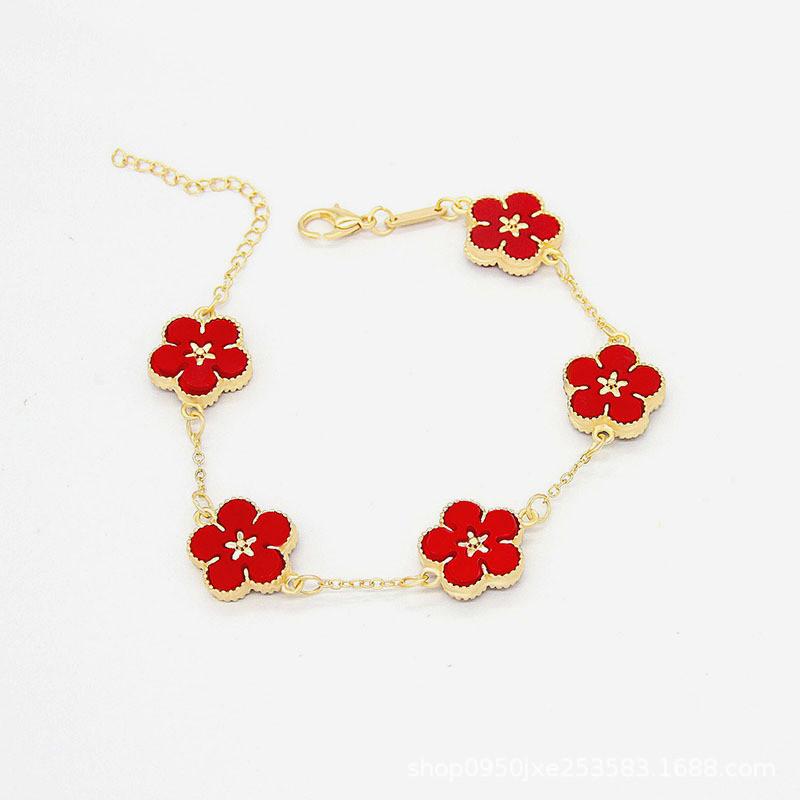 New Design Sweet Five Leaves Flower Bracelets For Women Charm Double Sided Flowers Metal Bracelet Wedding Party Jewelry Gifts