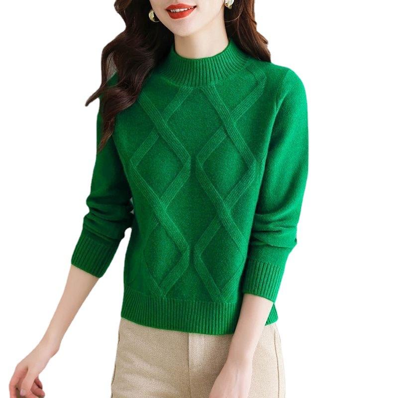 Women's Sweater Loose Thick Knitted Sweater Half High Collar Top Autumn/Winter