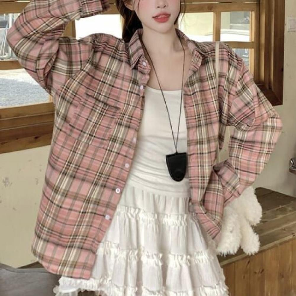 Navava Women Lovely Soft Check Long Sleeve Shirt Nb2983