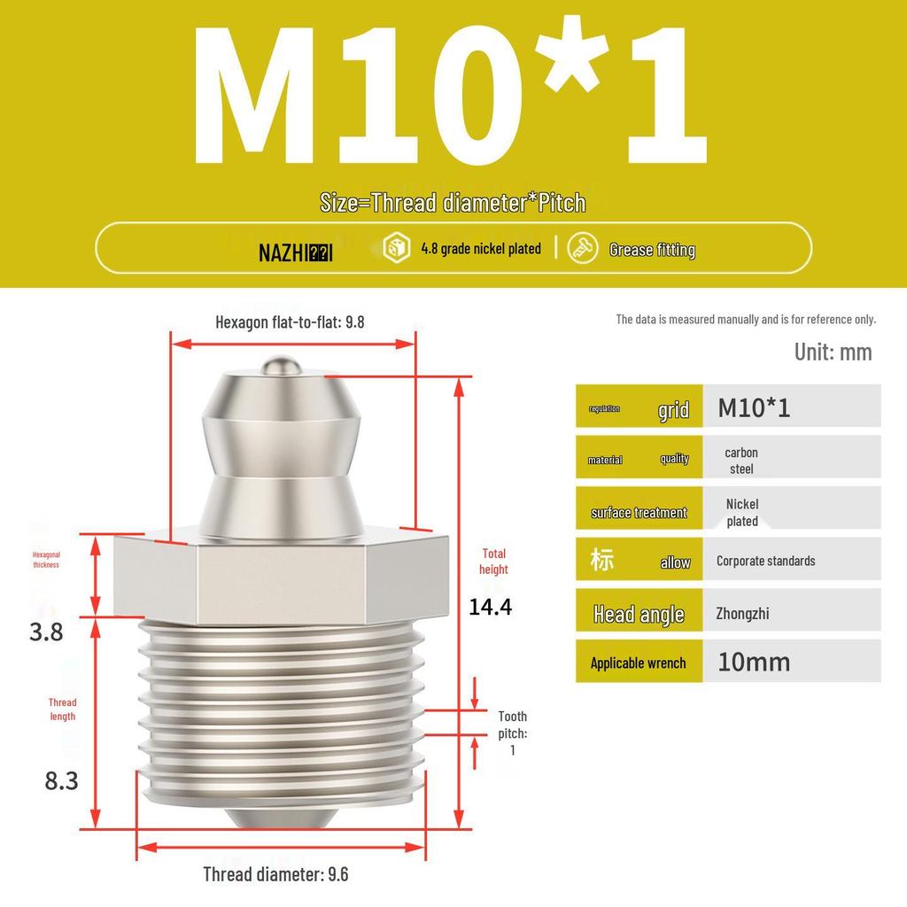 Nickel-Plated Iron Bent Grease Nipple Grease Gun Head M6-M14 G1/8
