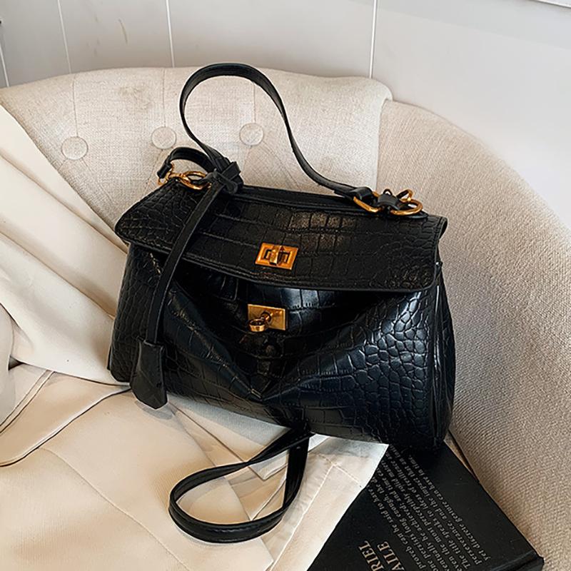 High Capacity Crocodile Pattern Women s Shoulder Bag Fashion Elegant Versatile Crossbody Handbag with Gold Lock Square Tote Bag
