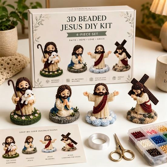 DIY Christian Beading Kit, 3D Beaded Jesus Virgin Mary Figurines Craft Set, Religious Figure Bead Art Kit for Adults Christian Gifts