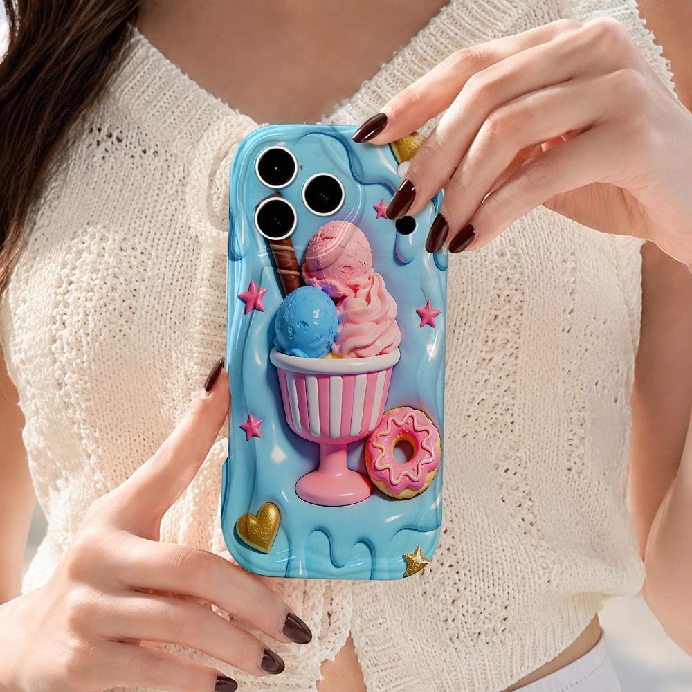 Melted Ice Cream Sundae Donut Phone Case for iPhone 17 16 15 14 13 12 11 Pro Max Plus Wavy Edge Sweet Cover