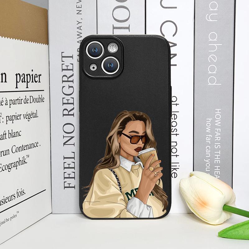 Girl Women Coffee Miss Phone Case for Iphone 16 12 11 14 13 15 Pro Max Mini X XS XR SE 7 8 16Plus Fashion Lady Female Soft Cover