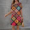 Abito estivo stampato in 3D alla moda, ampio, casual, a maniche corte, con scollo rotondo, mini abito