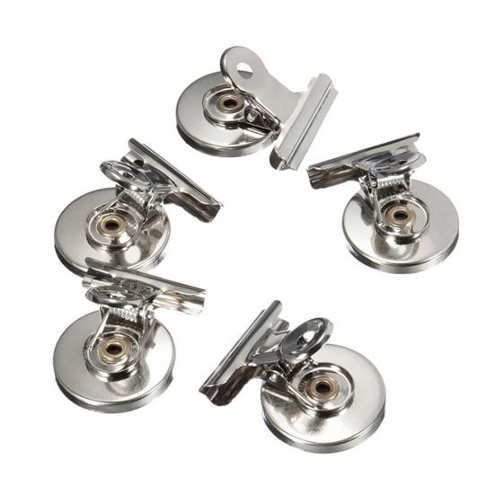 5Pcs Magnetic Clip Refrigerator Wall Memo Note Message Stainless Steel Holder