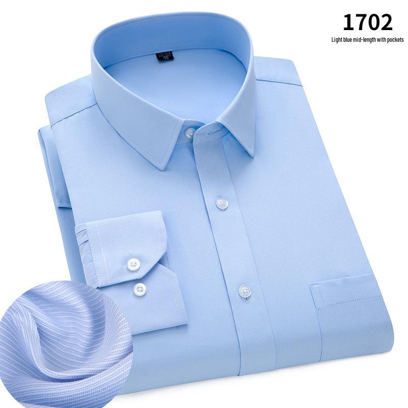 2025 Men's Non-Iron Long Sleeve Blue Striped Shirt: Spring & Autumn Business Wear
